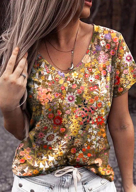 

Floral Short Sleeve Casual Blouse, Multicolor, 535361