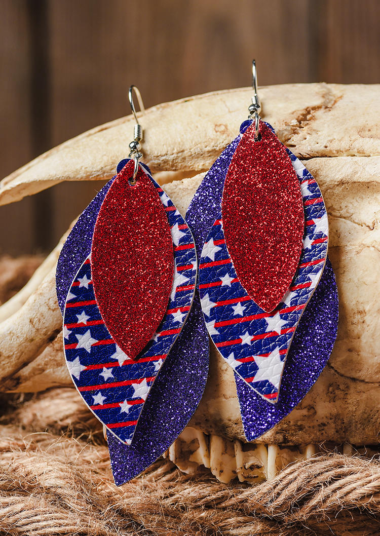 

American Flag Star Glitter Hook Earrings, Multicolor, 535408