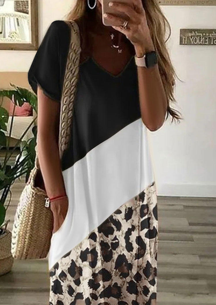 Pre-sale Leopard Color Block Slit Maxi Dress