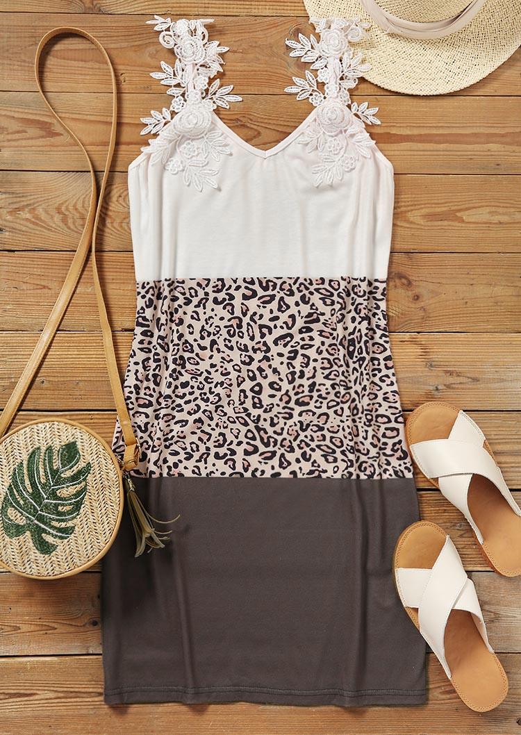 Color Block Leopard Lace Mini Dress