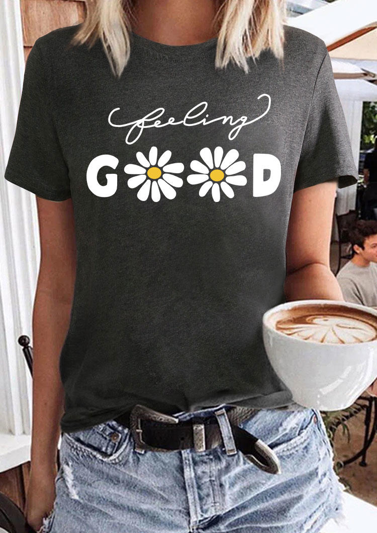 

Daisy Feeling Good O-Neck T-Shirt Tee - Dark Grey, Gray, 535282