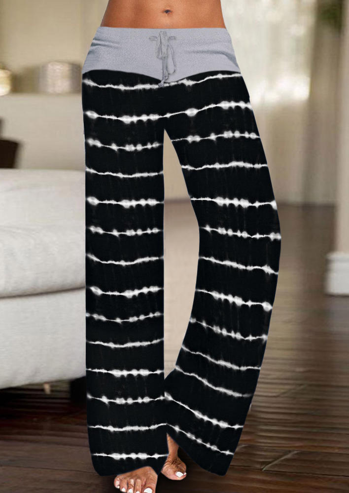 

Striped Drawstring Wide Leg Pants - Black, 535623