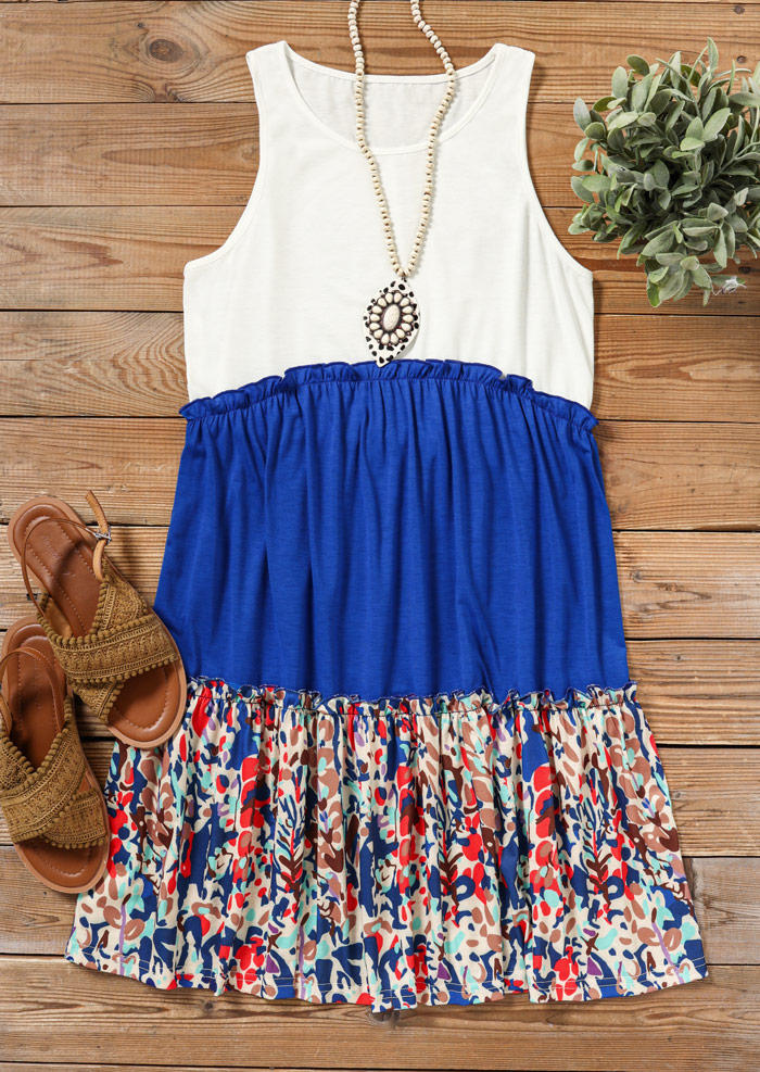 Floral Color Block Sleeveless Mini Dress