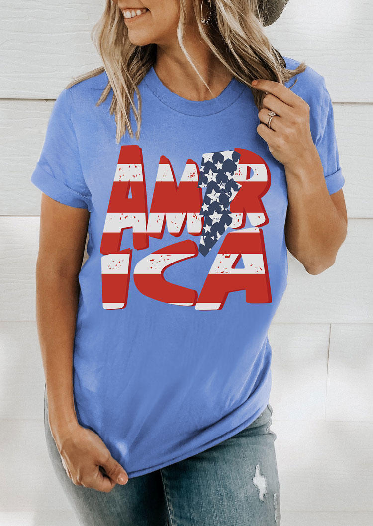 American Flag America Star T-Shirt Tee - Blue