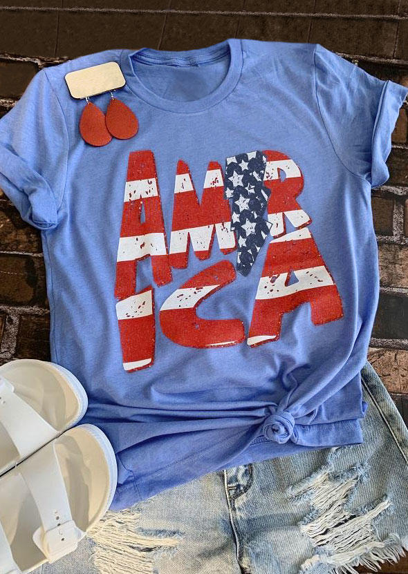 

American Flag America Star T-Shirt Tee - Blue, SCM001514