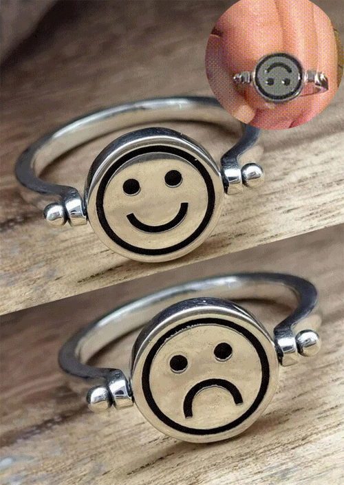 

Smiley Or Sad Face Turnable Alloy Ring, Silver, SCM001526