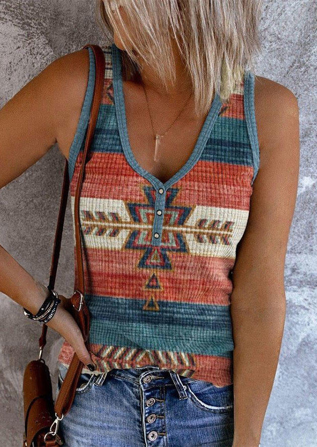 

Aztec Geometric Arrow Snap Button Tank, Multicolor, SCM001593