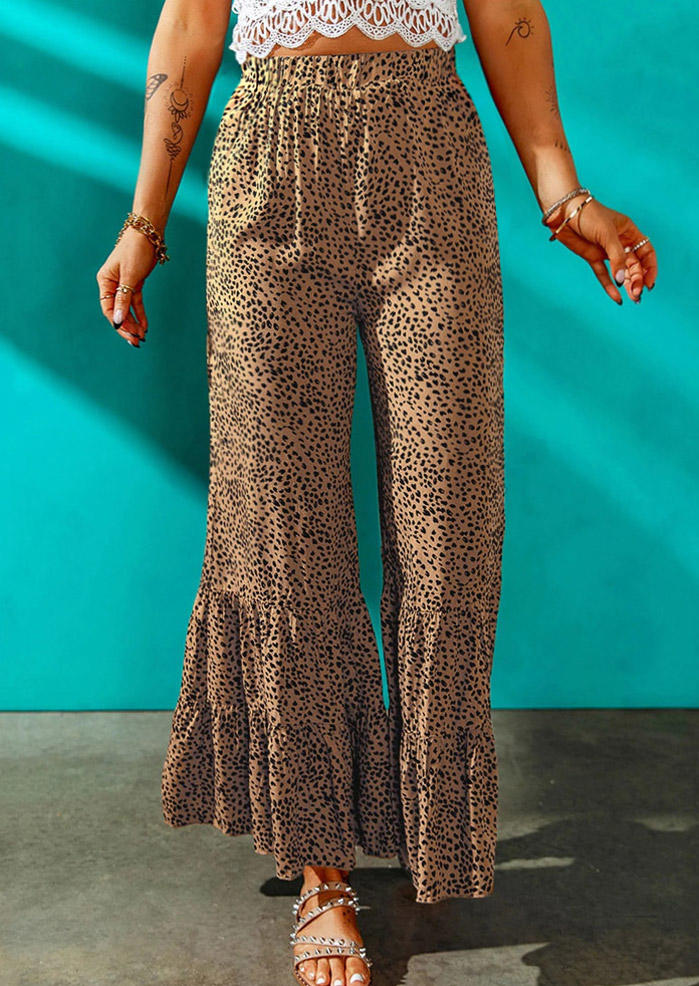 

Leopard Ruffled Elastic Waist Wide Leg Flare Pants - Khaki, SCM001594