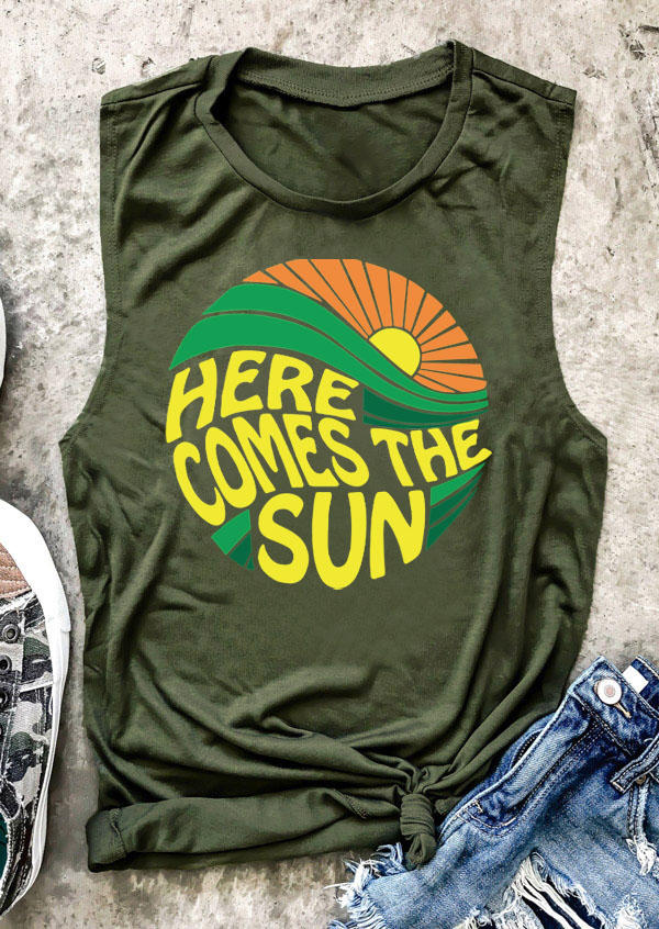 Here Comes The Sun Sunset Tank - Army Green