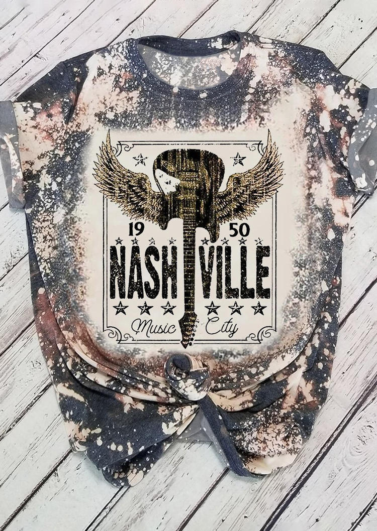 Nashville Music City Bleached T-Shirt Tee - Gray