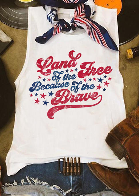 Land Of The Free Because Of The Brave Star Tank - White