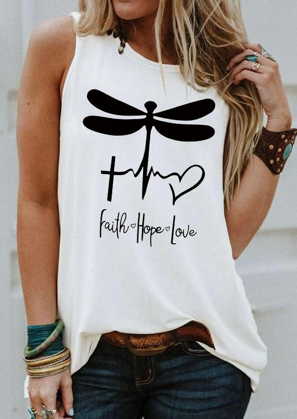 

Faith Hope Love Dragonfly O-Neck Tank - White, 535466