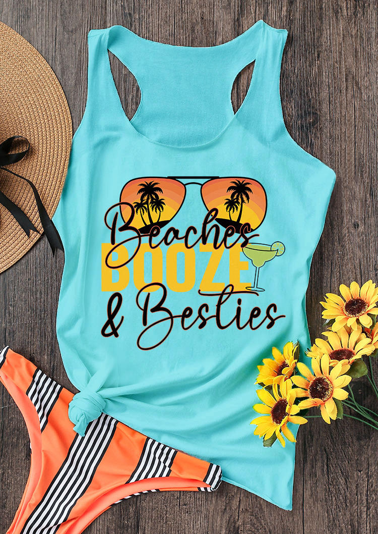 

Beaches Booze & Besties Sunglasses Racerback Tank - Cyan, Blue, 535539