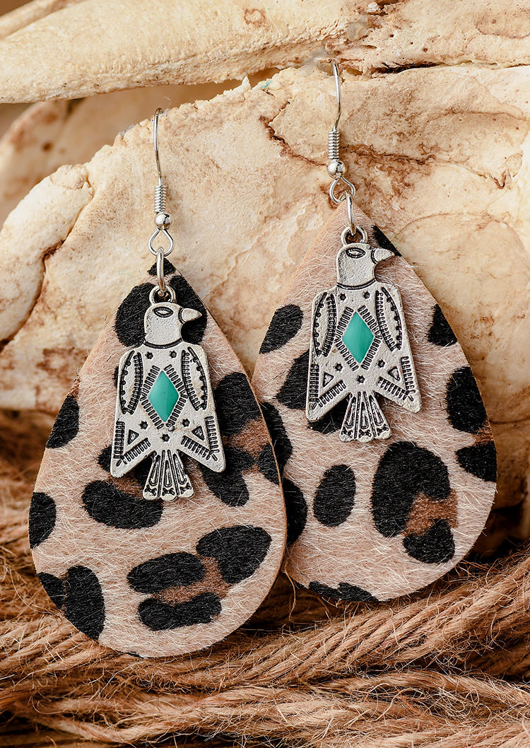 

Leopard Eagle Dual-Layered Water Drop Earrings, Multicolor, 535564