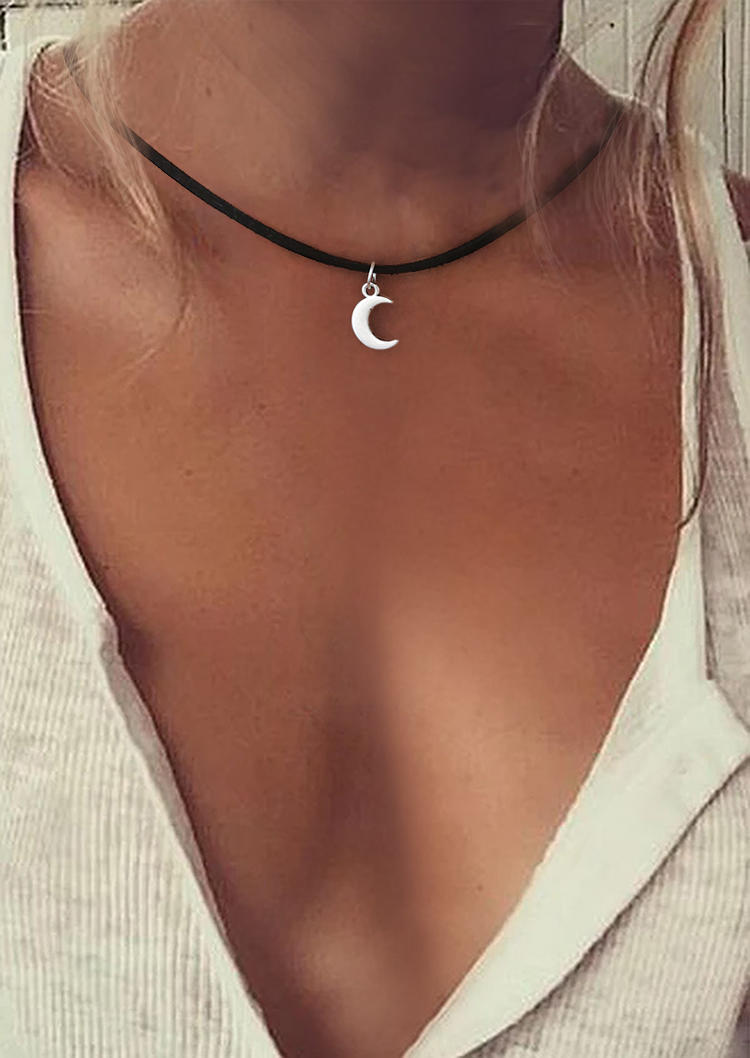 

Crescent Moon Clavicle Chain Necklace, Silver, 535593