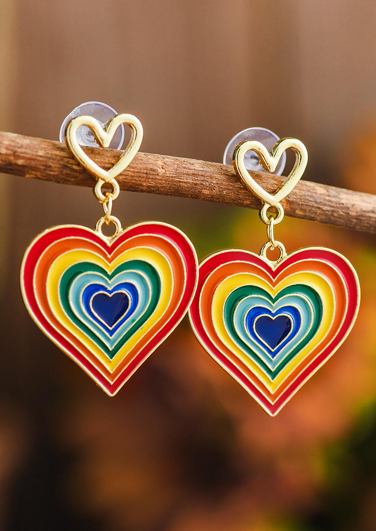 

Rainbow Heart Dripping Oil Stud Earrings, Multicolor, 535594