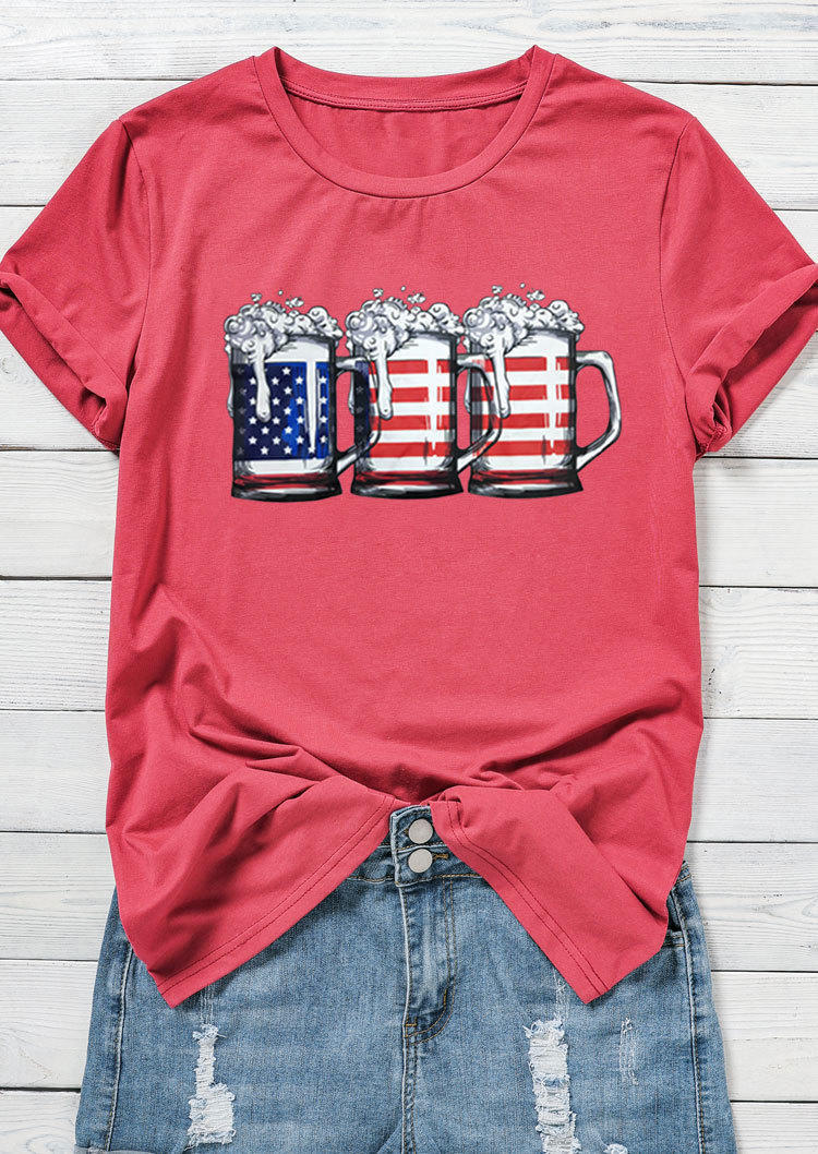 

American Flag Beer O-Neck T-Shirt Tee, Multicolor, SCM001310