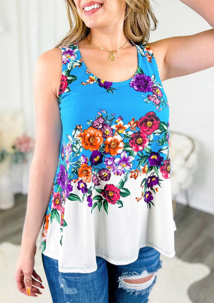 

Floral O-Neck Casual Tank, Multicolor, SCM001515