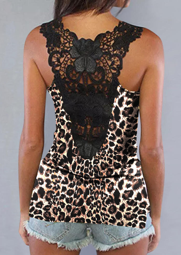 

Lace Splicing Leopard Casual Tank, Multicolor, SCM001545