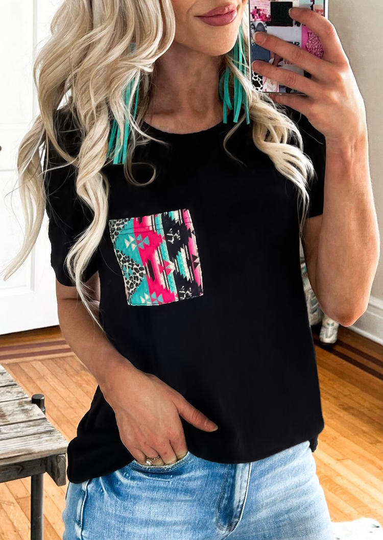 

Leopard Aztec Geometric Serape Striped Blouse - Black, 535440