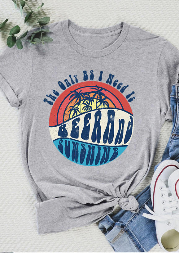 

The Only BS I Need Is Beer And Sunshine Coconut tree T-Shirt Tee - Gray, 535455