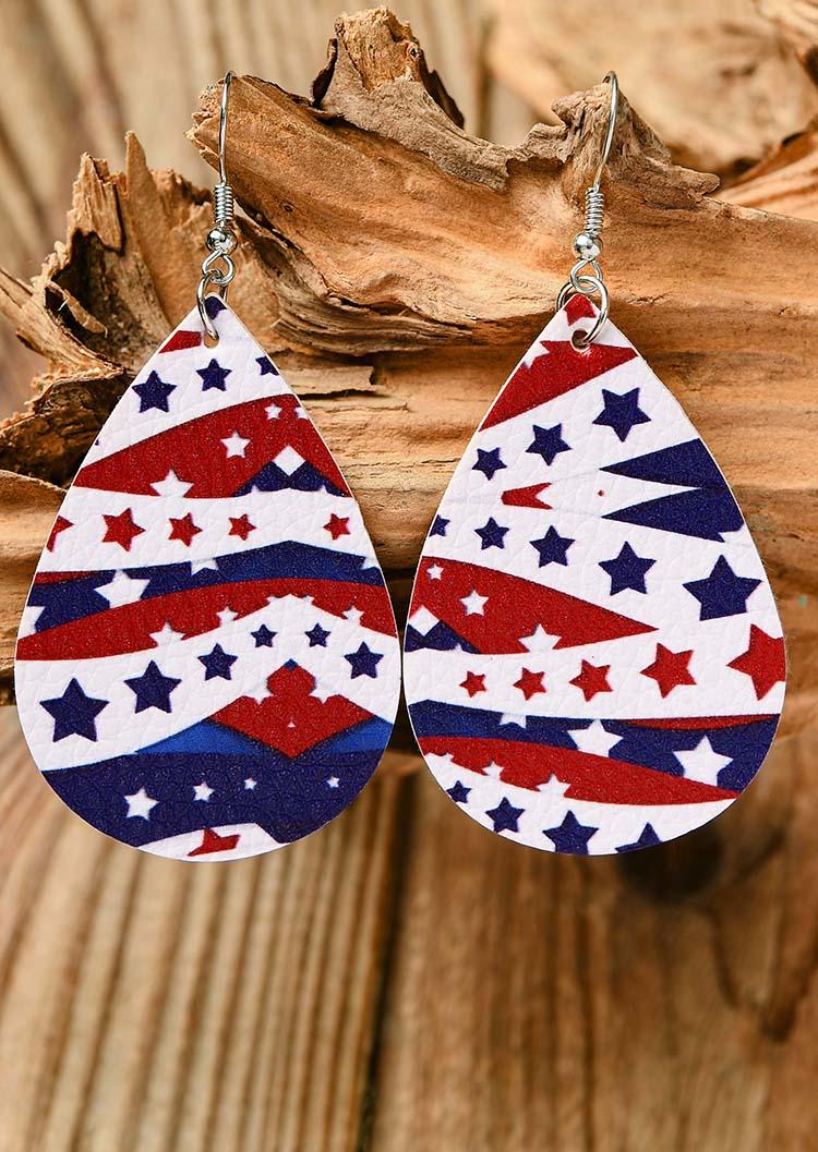 

American Flag Star Hook Water Drop Earrings, Pattern2, 535493