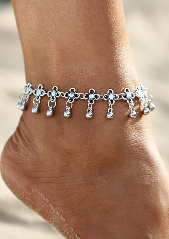 

Floral Hollow Out Alloy Anklet, Silver, 535733