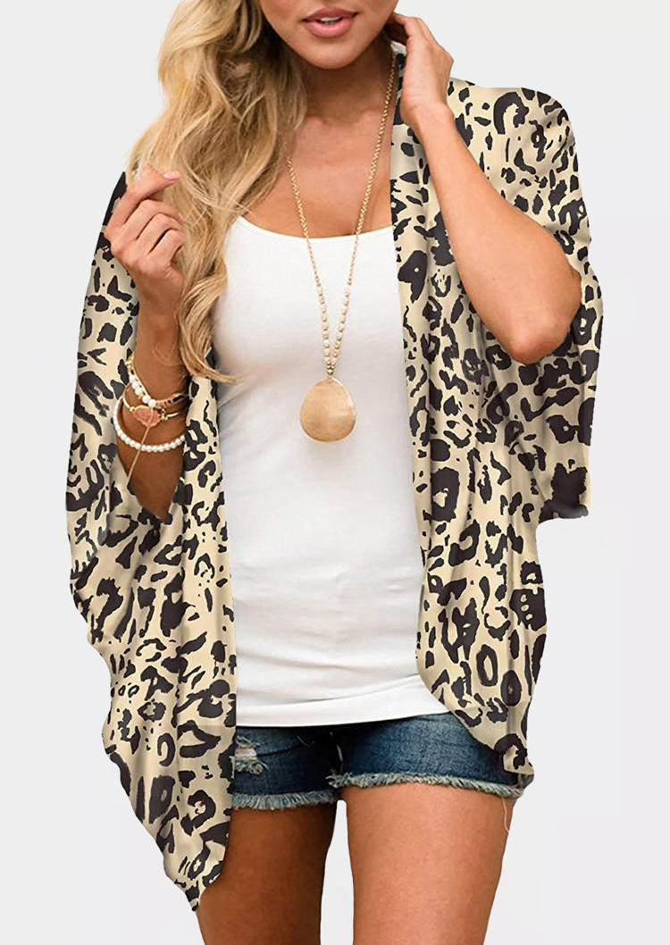 

Leopard Open Front Three Quarter Sleeve Cardigan, 535776