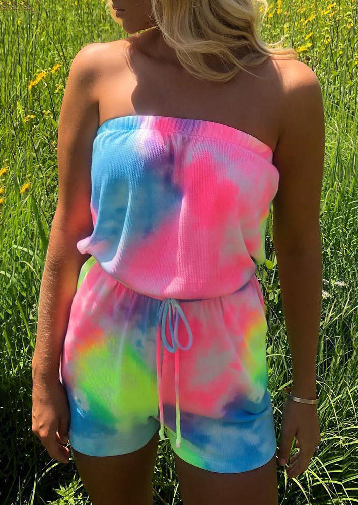 

Tie Dye Strapless Bandeau Romper, Multicolor, SCM001440