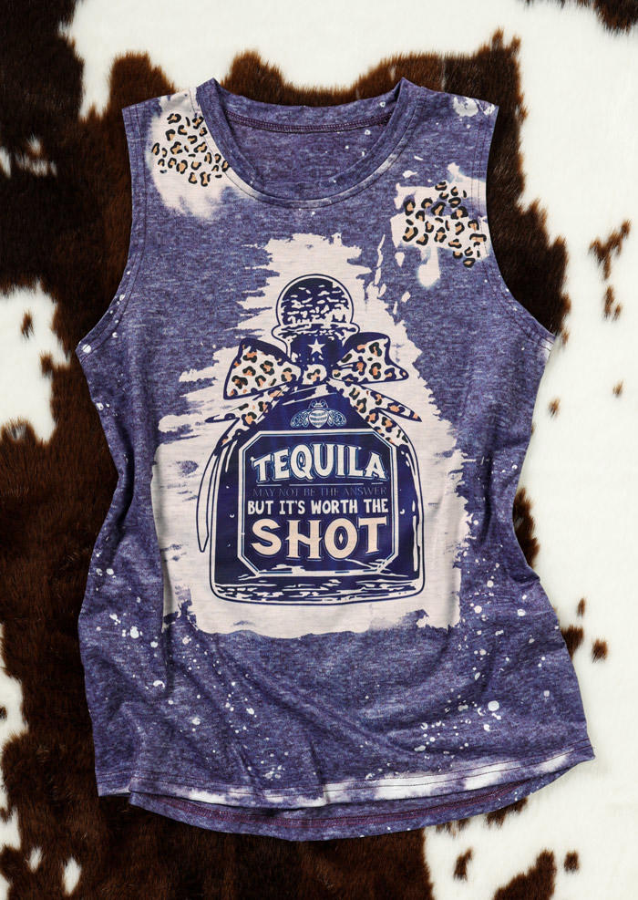 Tequila May Not Be The Answer But It's Worth The Shot Leopard Tank - Purple