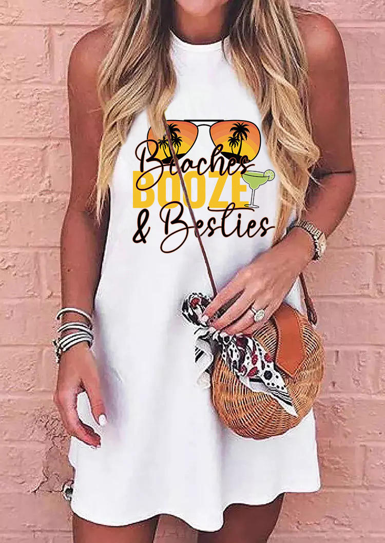 

Beaches Booze & Besties Sunglasses Mini Dress - White, SCM001620