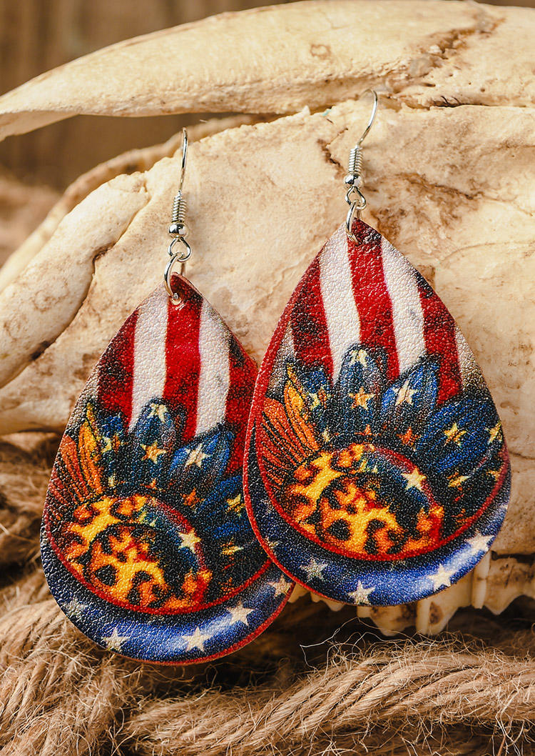 American Flag Sunflower Leopard Water Drop Earrings
