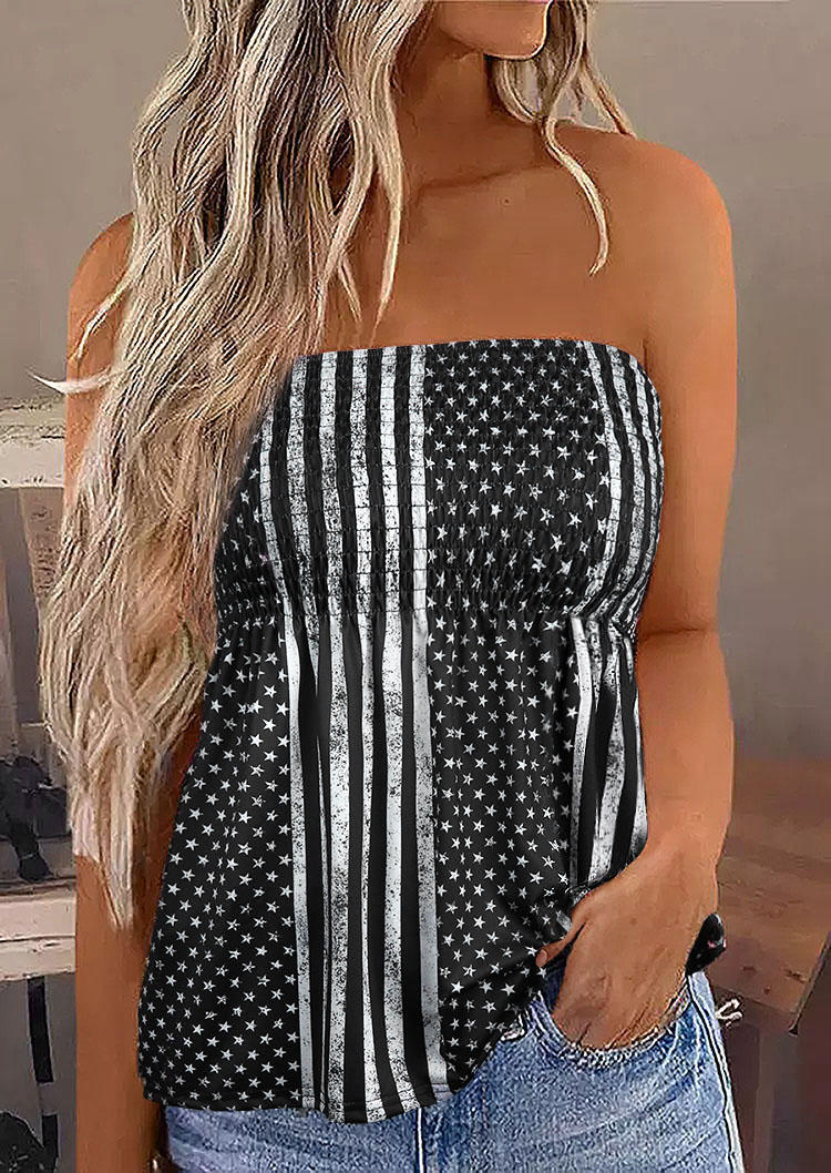 

American Flag Smocked Strapless Bandeau Tank, Multicolor, 535676