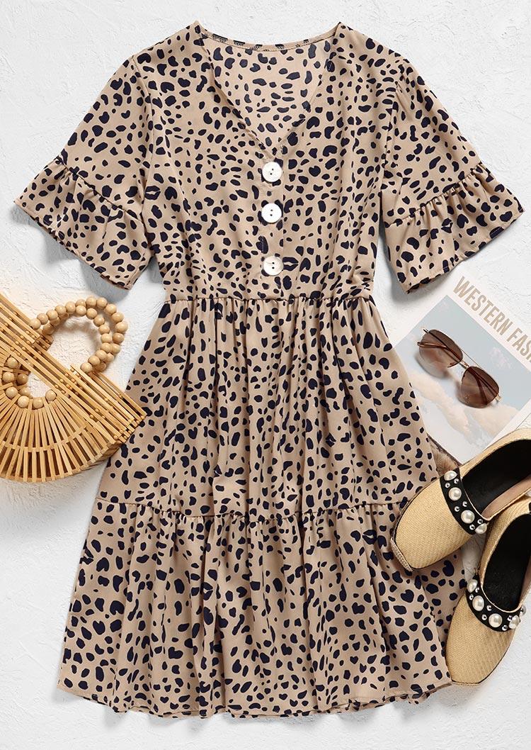 Leopard Ruffled Flare Sleeve Mini Dress