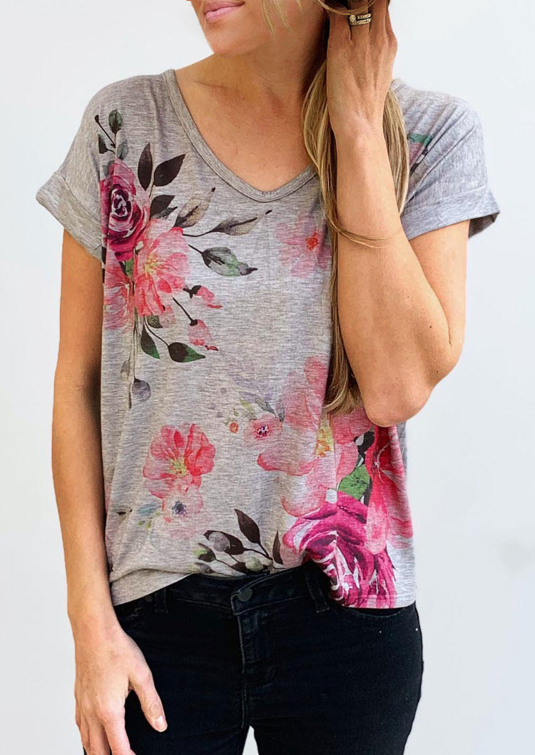 

Floral Short Sleeve Casual Blouse, Multicolor, SCM001573