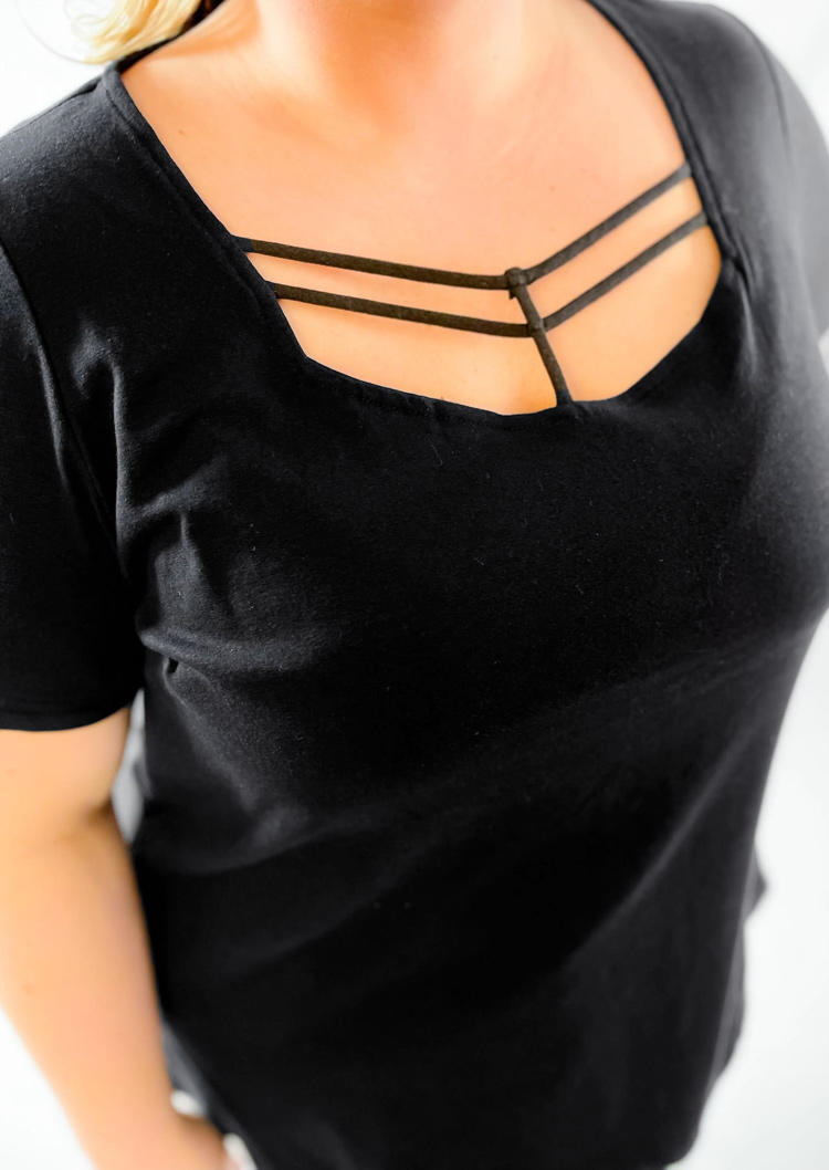 Cut Out Short Sleeve Casual Blouse - Black