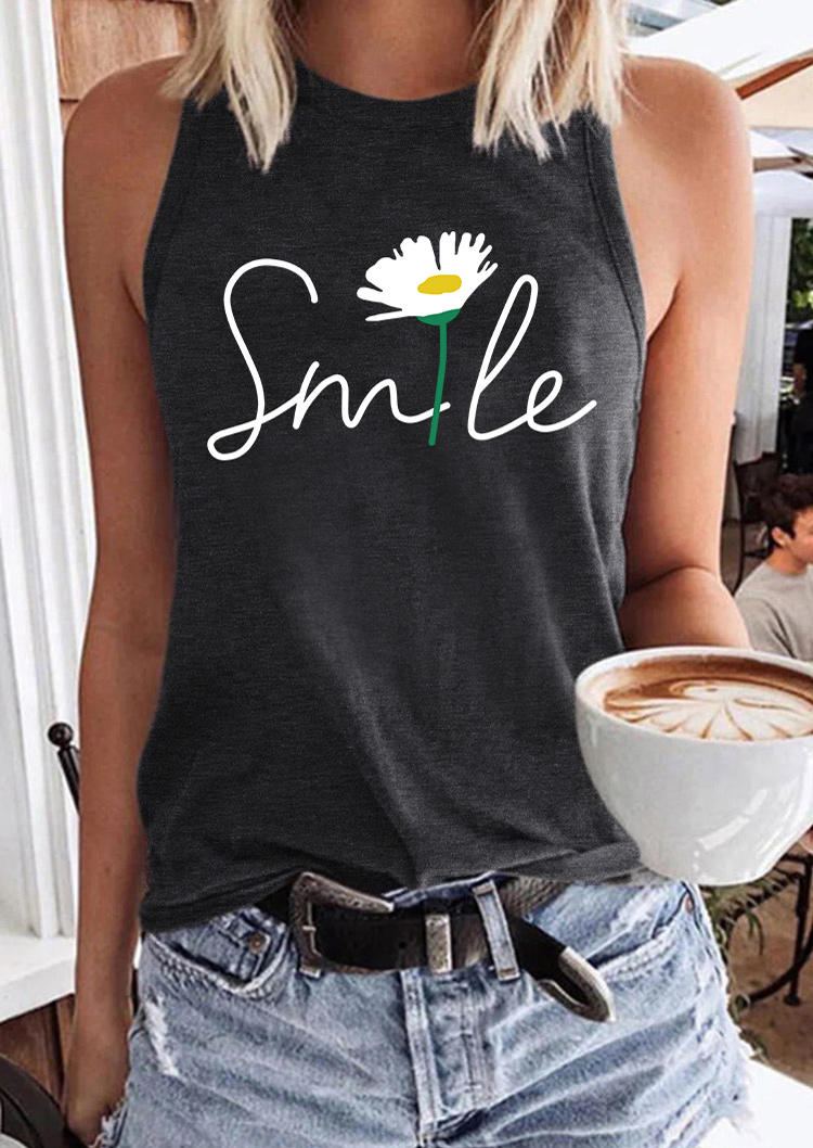 

Daisy Smile O-Neck Racerback Tank - Dark Grey, 535645