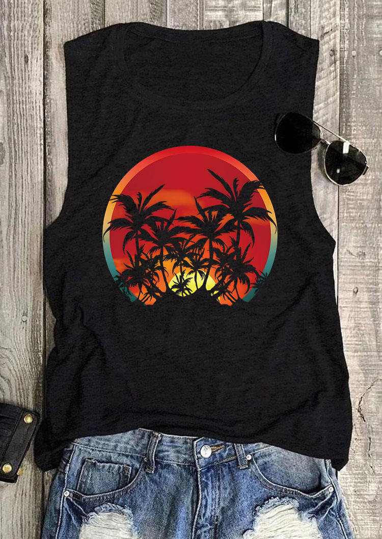 

Coconut Tree Sunset O-Neck Tank - Black, 535648