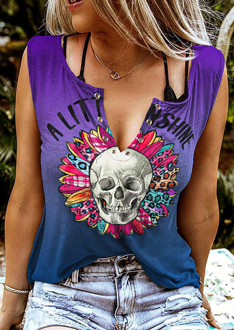 

Skull Sunflower A Little Sunshine Gradient Tank, Multicolor, 535659