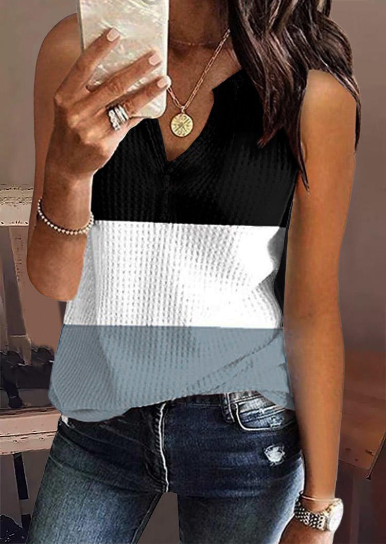 

Color Block Notched Neck Tank, Multicolor, 535685
