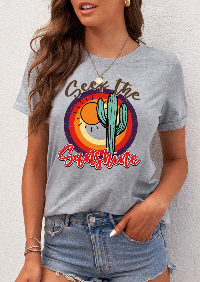 Seek The Sunshine Cactus T-Shirt Tee - Gray