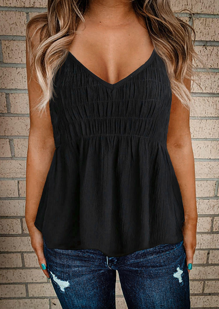 

Ruffled Smocked Open Back Camisole - Black, 535713