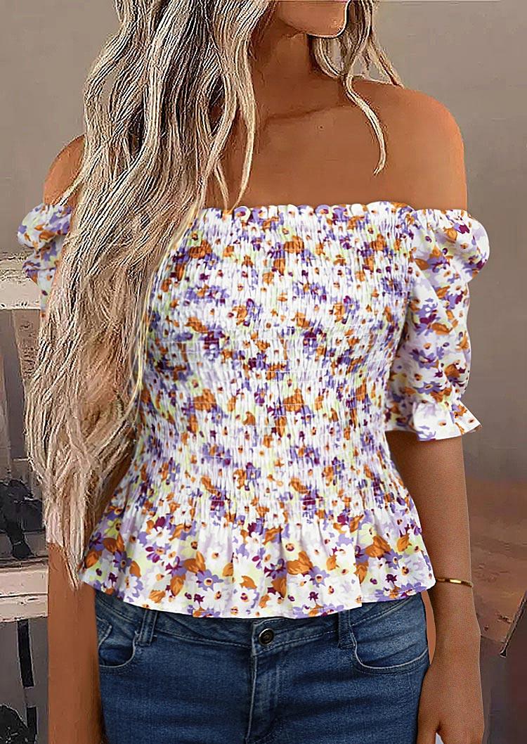 

Floral Smocked Off Shoulder Blouse, Multicolor, 535726