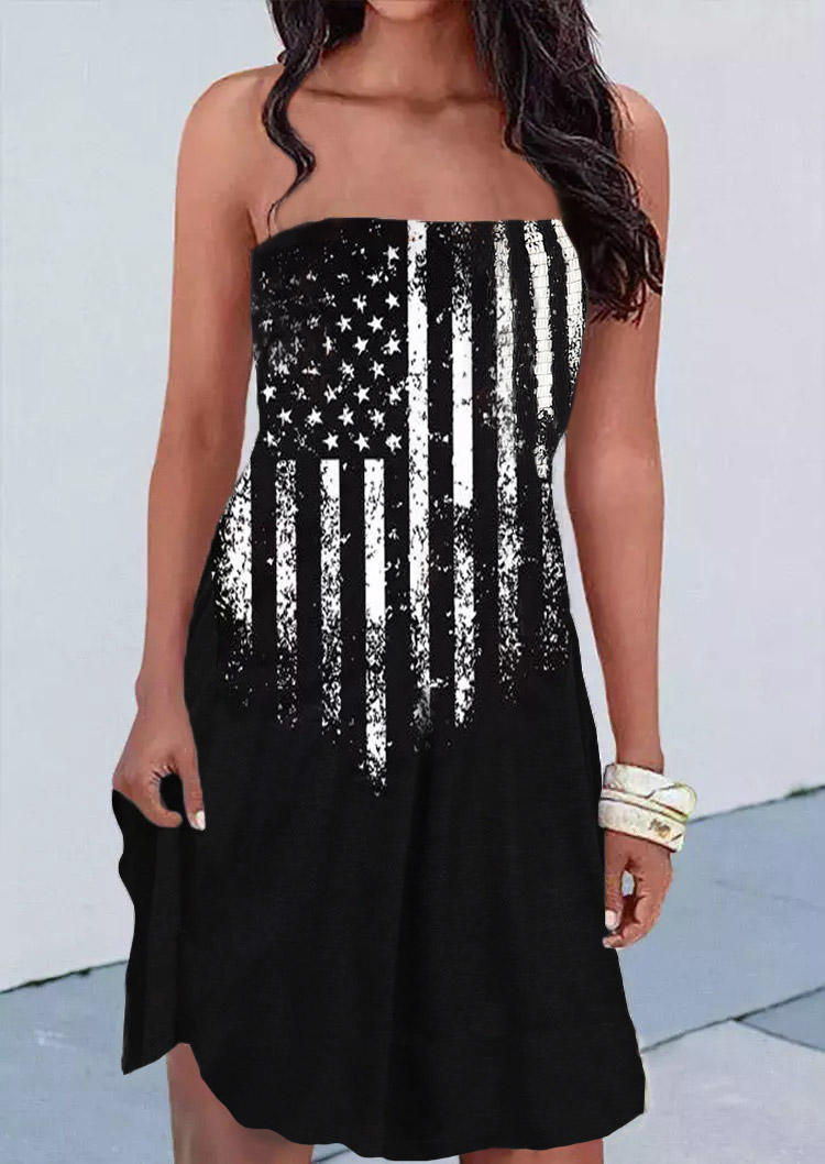 

American Flag Strapless Bandeau Mini Dress - Black, 535947