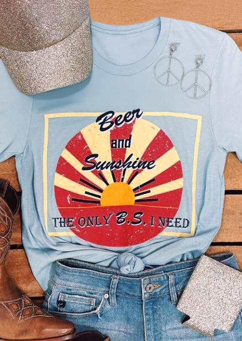 The Only B.S. I Need Beer And Sunshine T-Shirt Tee - Light Blue SCM001564