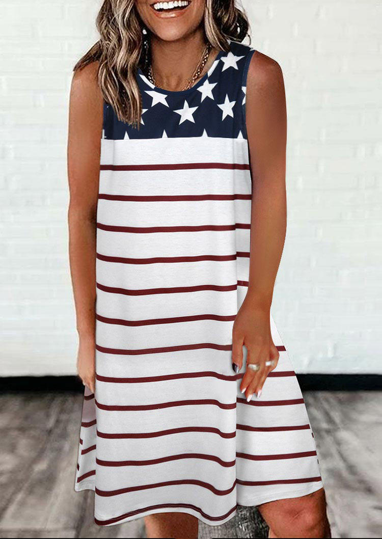 

American Flag Sleeveless Mini Dress, Multicolor, 535597