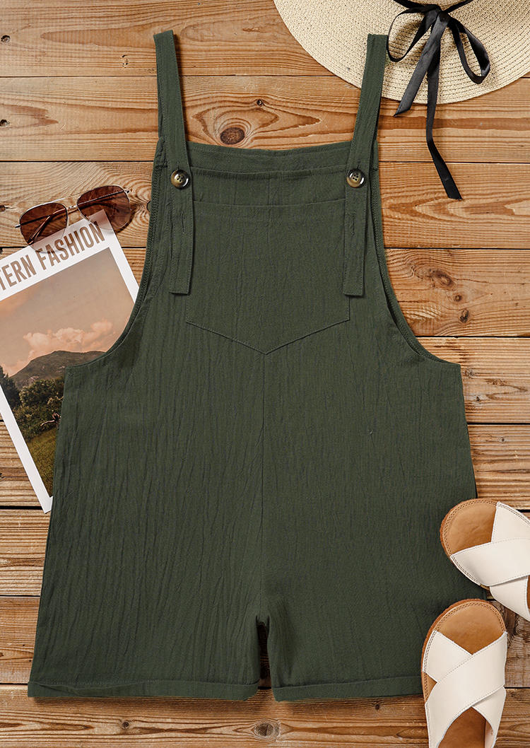 Button Pocket Overall Romper - Army Green