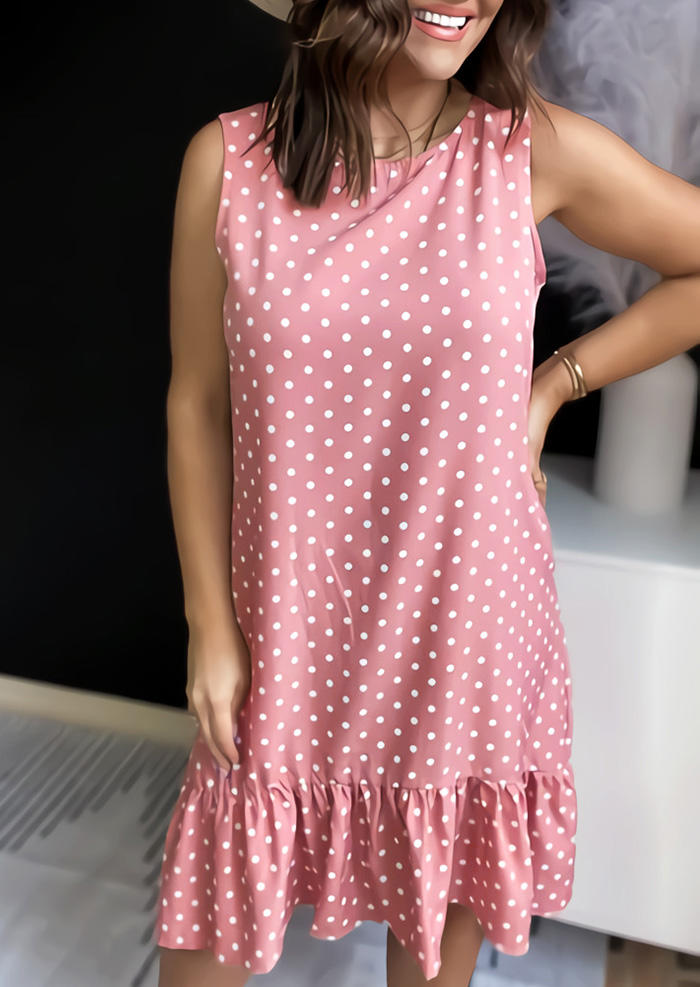 

Polka Dot Ruffled Button Mini Dress - Pink, 535872