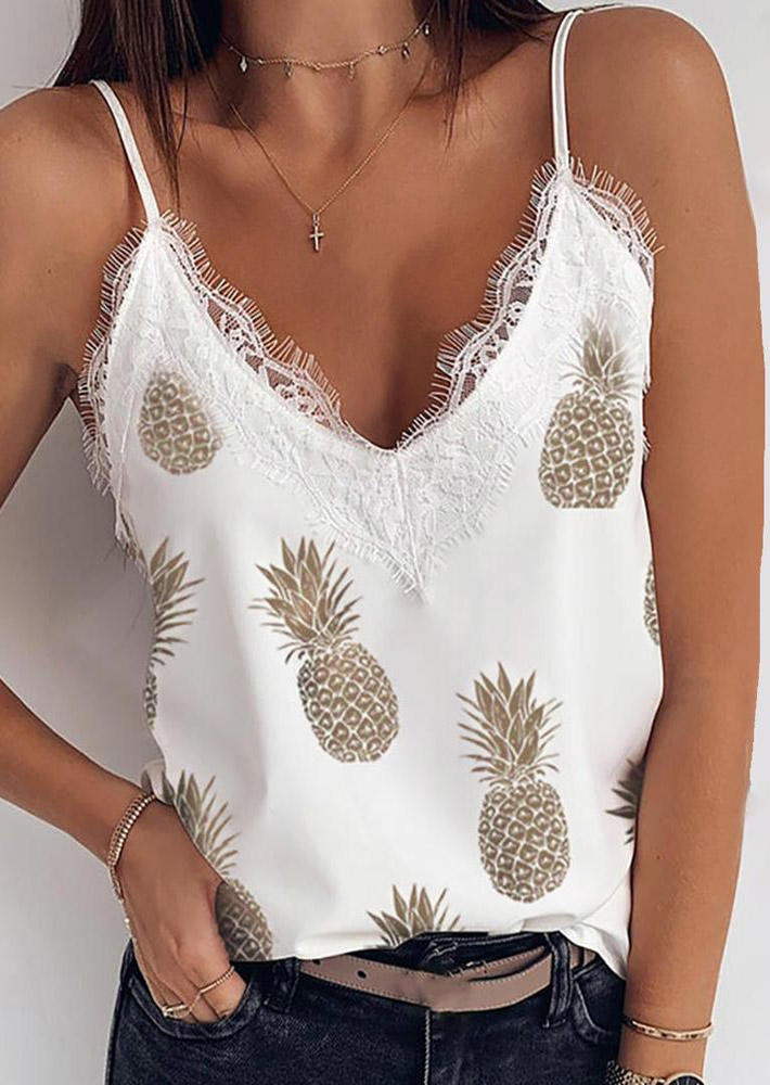 

Lace Splicing Pineapple Casual Camisole - White, 535902