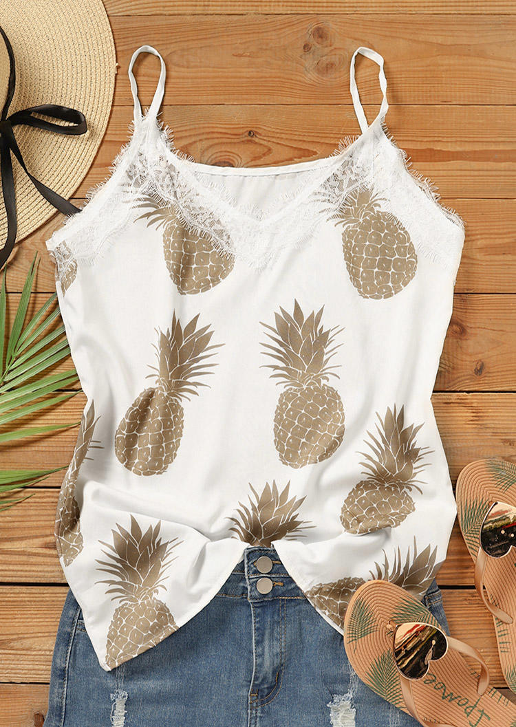 Lace Splicing Pineapple Casual Camisole - White